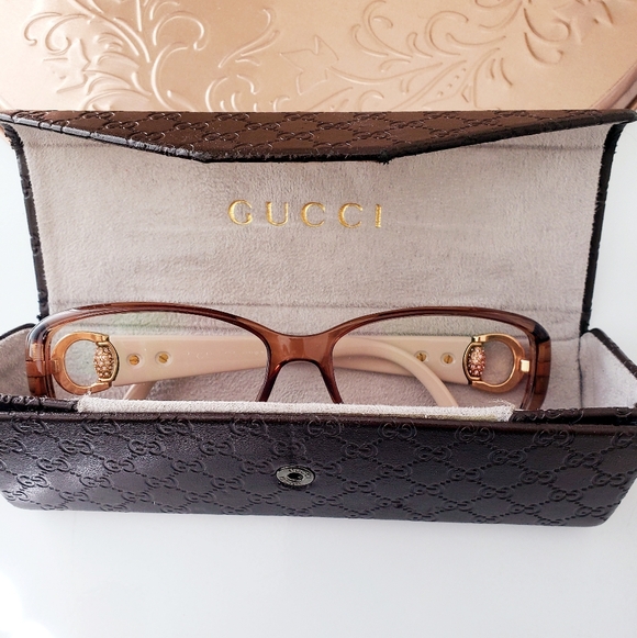 Gucci Brown/Tan Women's Logo Accent Eyeglasses - Picture 2 of 11